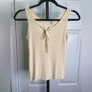 Ribbed Lace-Up Tank Top in Cream, M/L, NWT
